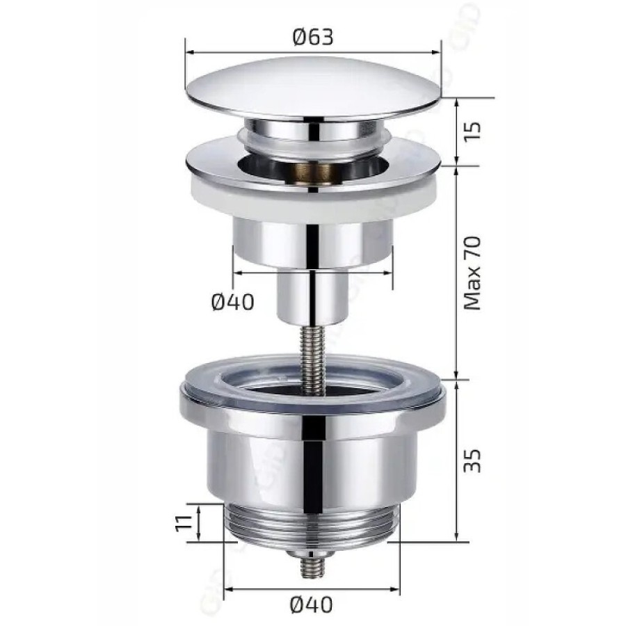 Донный клапан для раковины Gid Minucia G-59BM 76605K, универсальный, Clik-Clak, черный матовый