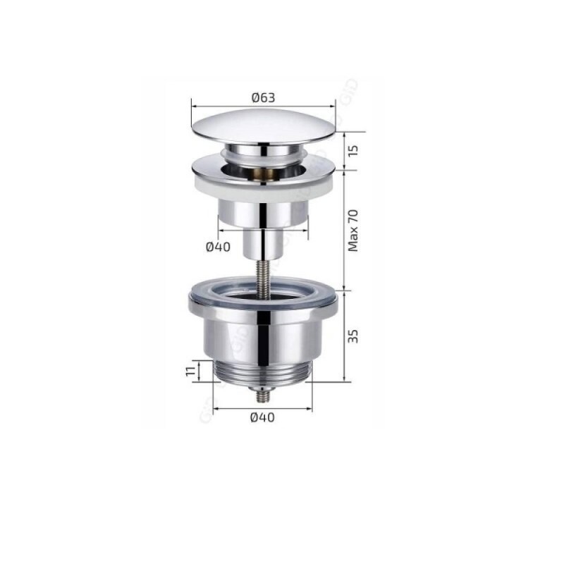 Донный клапан для раковины Gid Minucia G-60W 76606K, универсальный, Clik-Clak, белый