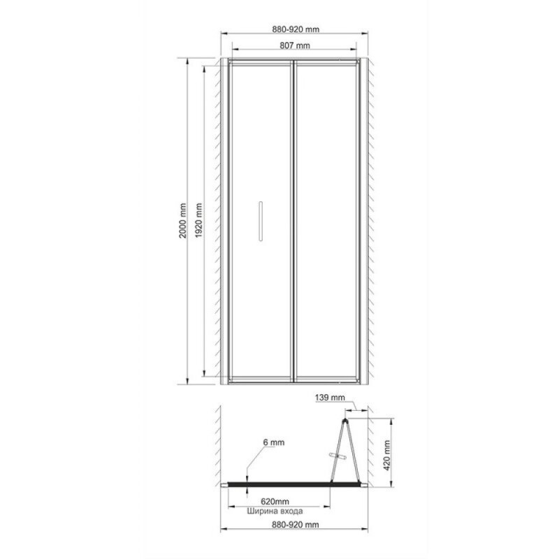 Душевая дверь WasserKRAFT Weser 78F04 90 х 200 см, стекло прозрачное, профиль серебристый