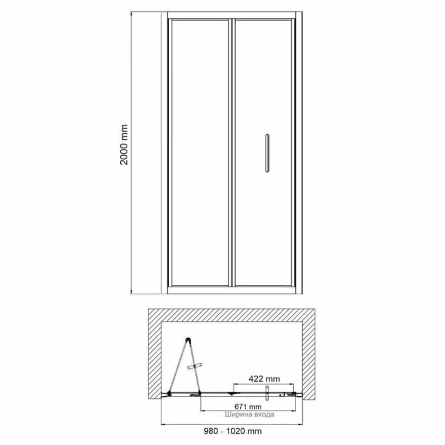 Душевая дверь в нишу WasserKRAFT Weser 78F12, 100 х 200 см, стекло прозрачное, профиль серебристый
