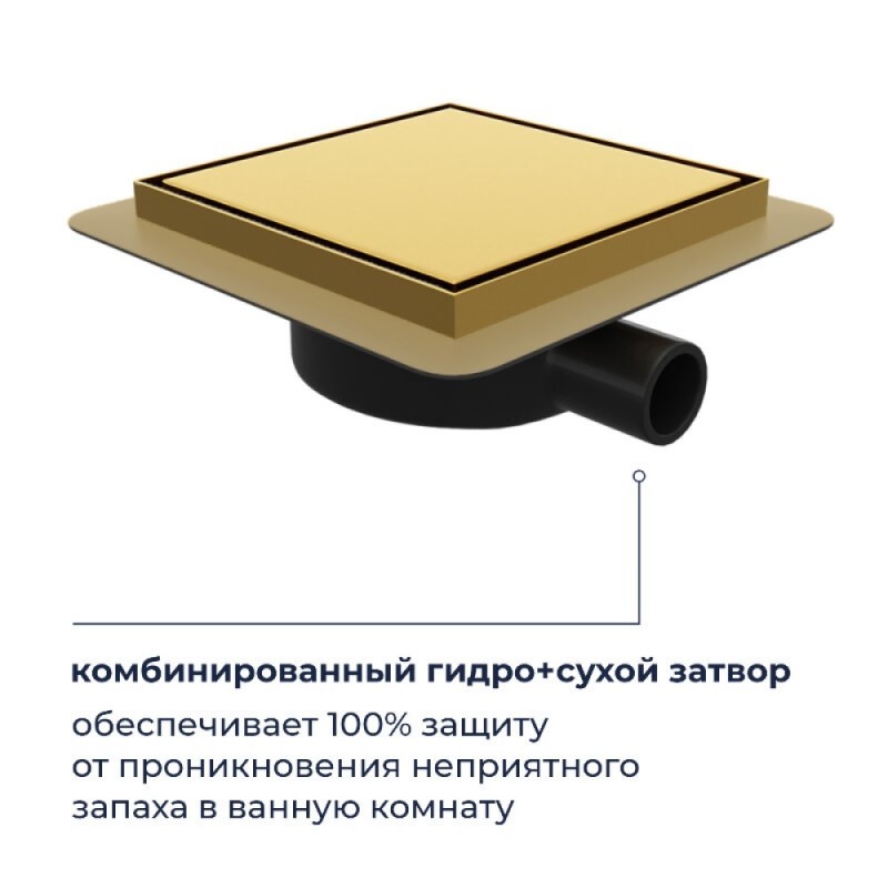 Душевой трап RGW SDR-10 79211000-06, 10 х 10 см, решетка под плитку, золото BRUSH