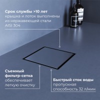Душевой трап RGW SDR-10 79211015-01, 15 х 15 см, решетка под плитку, хром
