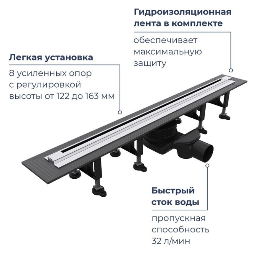 Дренажный канал RGW SDR-55, 79215512-01, 120 см, хром