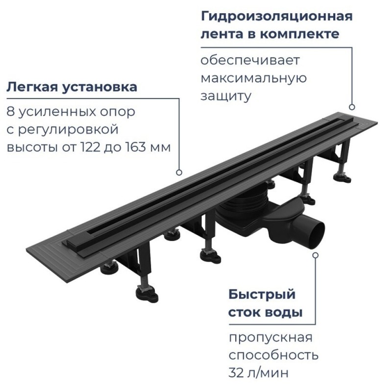 Дренажный канал RGW SDR-55B, 79215580-04, 80 см, черный матовый