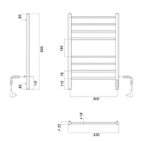 Полотенцесушитель электрический Domoterm Медея П8 500x800 EK R, ширина 53 см, высота 80 см, подключение справа, хром