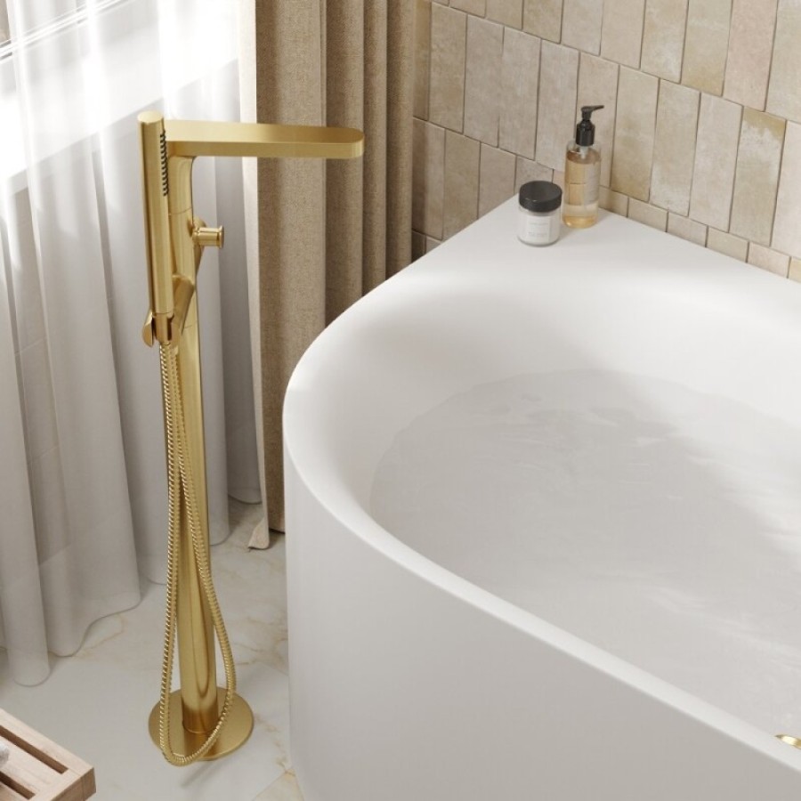 Смеситель для ванны и душа WasserKRAFT Schunter, напольный, матовое золото, 8221