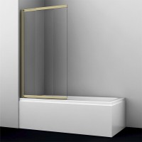 Стеклянная шторка на ванну WasserKraft Schunter 82S02-100, распашная/раздвижная, двухстворчатая, стекло прозрачное, профиль золото