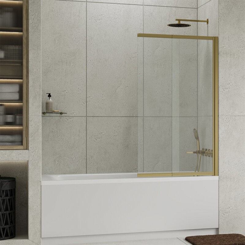 Стеклянная шторка на ванну WasserKraft Schunter 82S02-80, распашная/раздвижная, двухстворчатая, стекло прозрачное, профиль золото