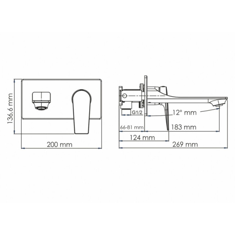 Смеситель скрытого монтажа для раковины WasserKRAFT Wiese, вороненая сталь, gunmetal, 8430