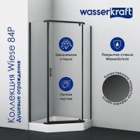 Душевой уголок WasserKRAFT Wiese 84P 84P11, 90 х 90 см, профиль черный, стекло прозрачное