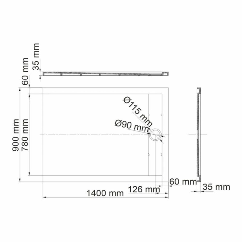 Душевой поддон WasserKRAFT Wiese 84T 84T36, 140 х 90 см, серый матовый