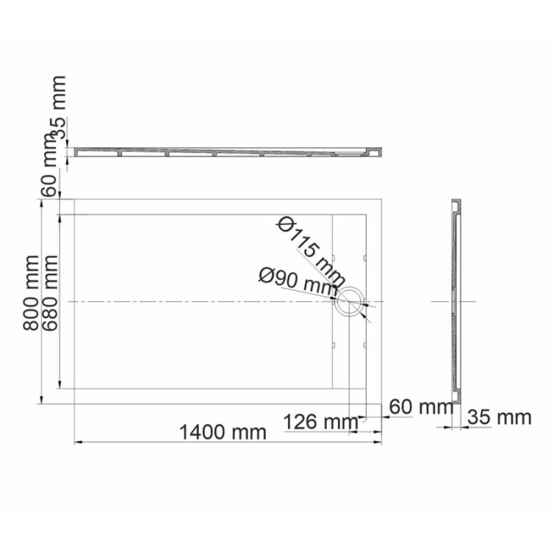 Душевой поддон WasserKRAFT Mindel 85T 85T35, 140 х 80 см, белый матовый