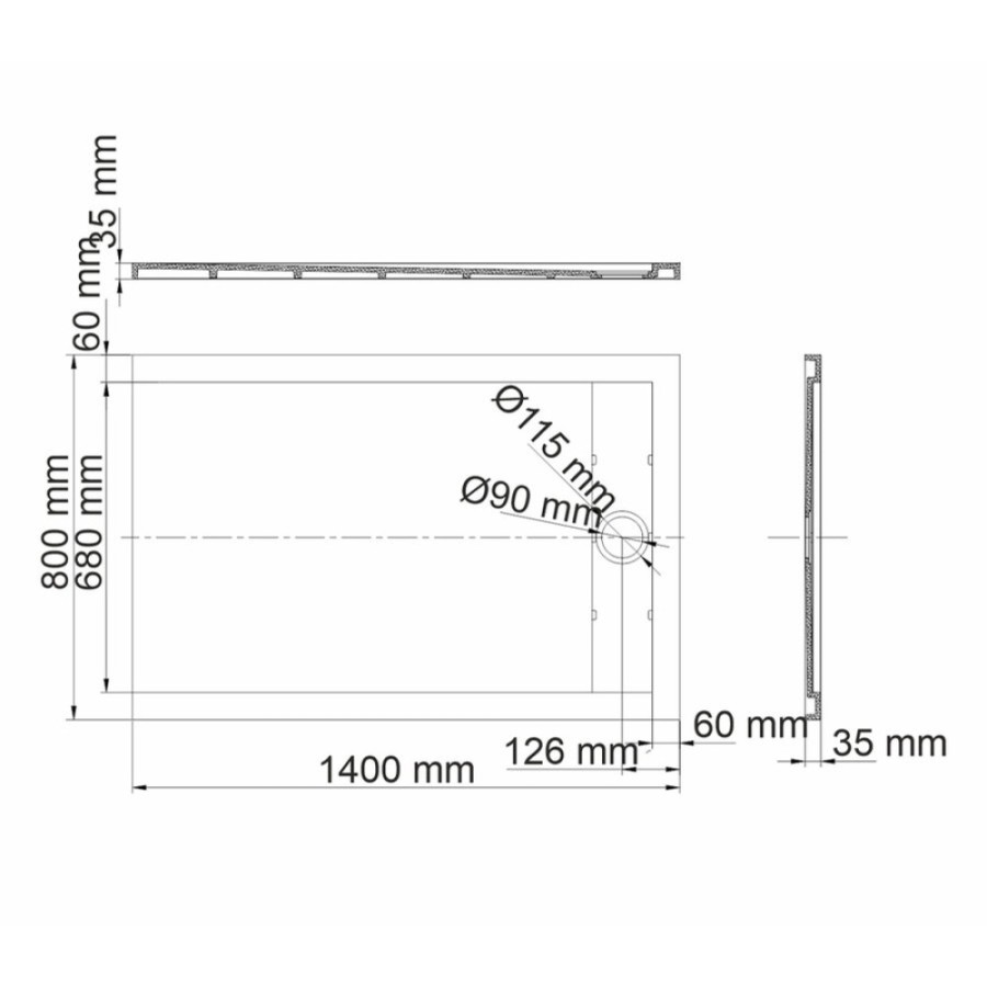 Душевой поддон WasserKRAFT Mindel 85T 85T35, 140 х 80 см, белый матовый