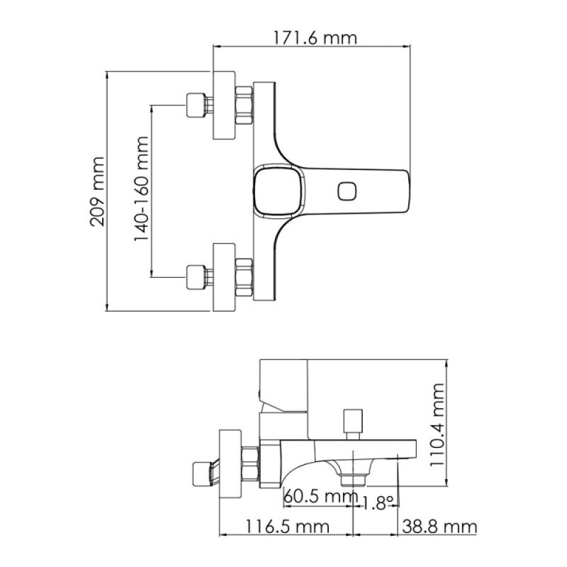 Смеситель для ванны и душа WasserKRAFT Naab, хром, 8601