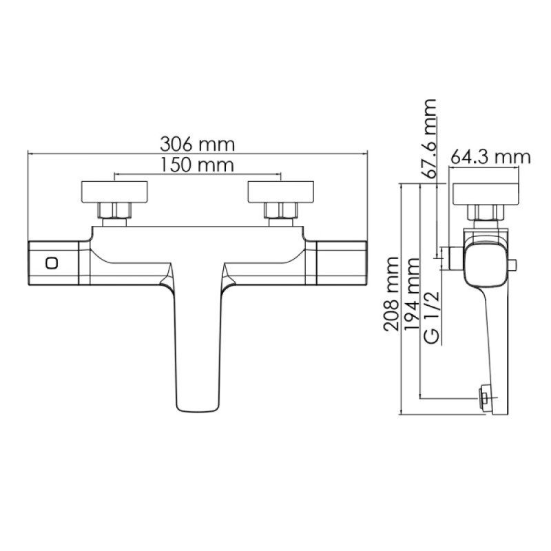 Смеситель термостатический для ванны и душа WasserKRAFT Naab, хром, 8611 Thermo