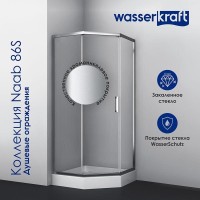 Душевой уголок WasserKRAFT Naab 86S 86S38, 100 х 100 см, профиль хром, стекло прозрачное, с открытием двери вовнутрь