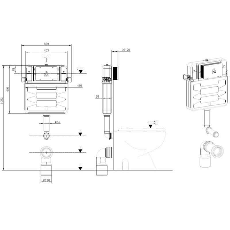 Бачок скрытого монтажа Allen Brau Pneumatic, 9.11104.20, для напольного унитаза