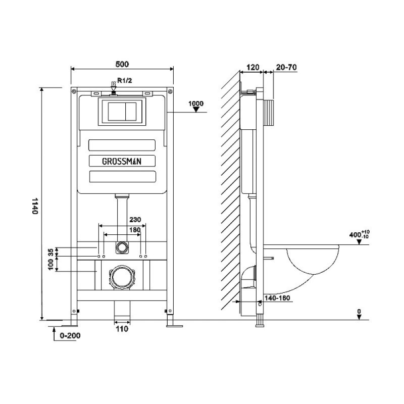 Инсталляция для унитаза Grossman 900.K31.01.000, цвет синий