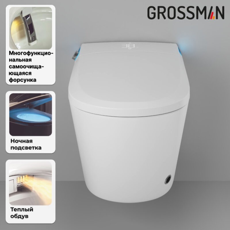 Инсталляция 901.5702.01.000 Grossman 901.K31.01.000, унитаз импульсный подвесной белый Grossman GR-5702 smart, с биде, сиденье микролифт