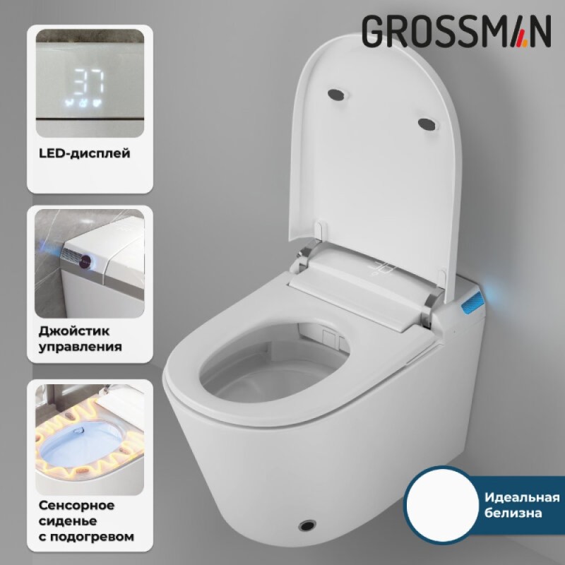 Инсталляция 901.5702.01.000 Grossman 901.K31.01.000, унитаз импульсный подвесной белый Grossman GR-5702 smart, с биде, сиденье микролифт