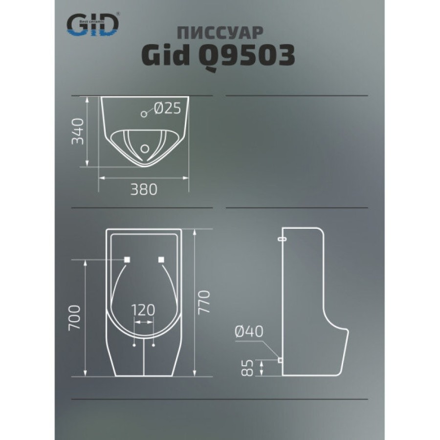 Писсуар подвесной Gid Publico Q9503 91107, белый