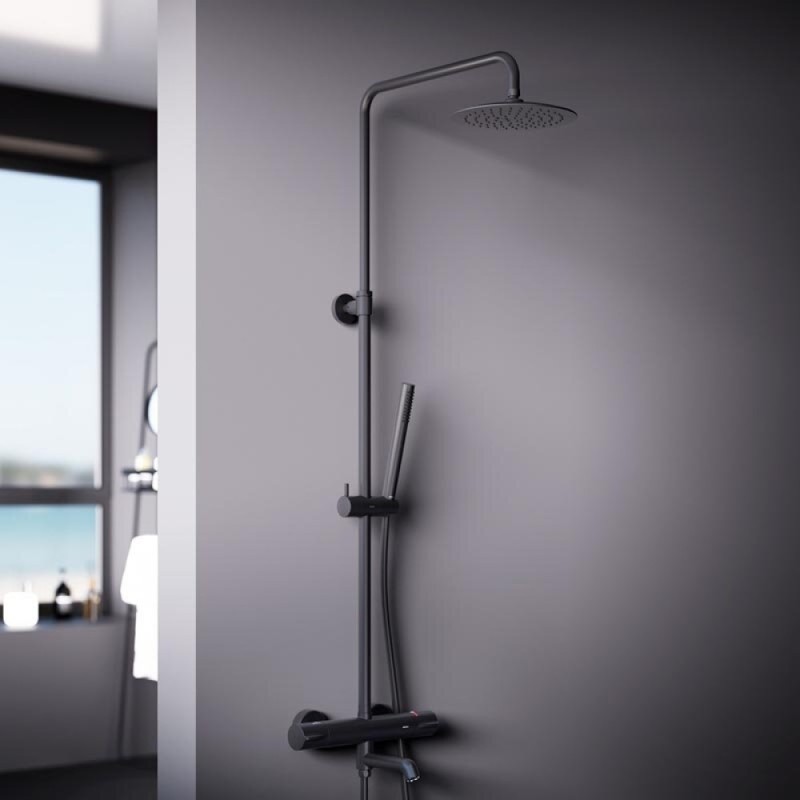 Душевая система Damixa Scandinavian Pure, термостатическая, с изливом, черный матовый, 936810300