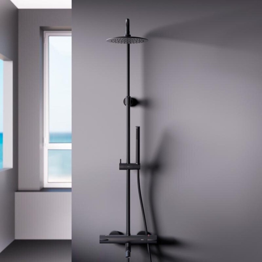 Душевая система Damixa Scandinavian Pure, термостатическая, с изливом, черный матовый, 936810300