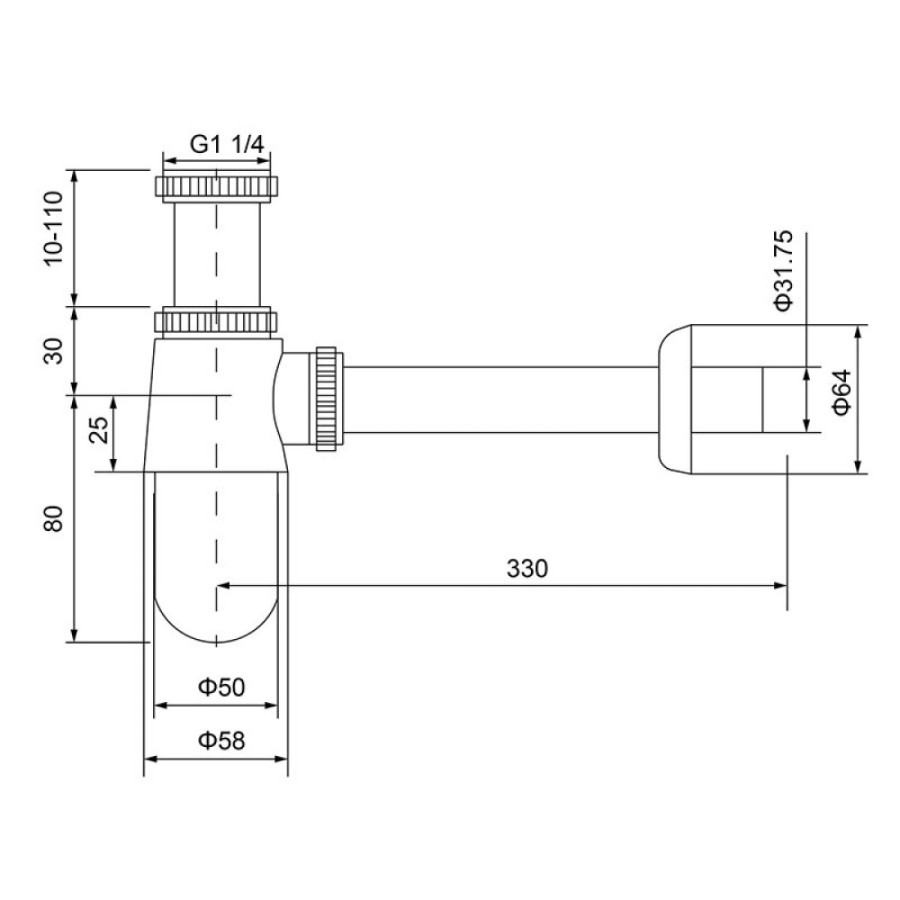Сифон для раковины Timo 960/20L, цвет золото шлифованное