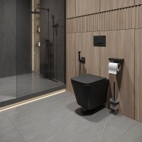 Подвесной безободковый унитаз Lemark Florex чёрный матовый, с сиденьем микролифт, смыв вихревой Торнадо 3.0, 9612002