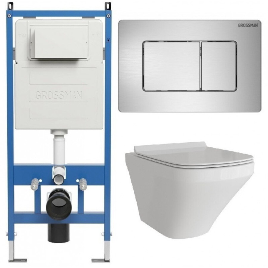 Комплект Grossman Classic 97.4440S.04.12M, инсталляция 900.K31.01.000 с безободковым унитазом GR-4440S белый, сиденье микролифт, клавиша смыва хром сатин 700.K31.04.12M.12M