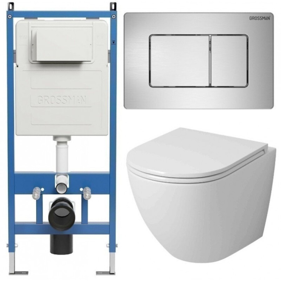 Комплект Grossman Classic 97.4455SQ.04.12M, инсталляция 900.K31.01.000 с безободковым унитазом GR-4455SQ белый, смыв торнадо, сиденье микролифт, клавиша смыва хром сатин 700.K31.04.12M.12M