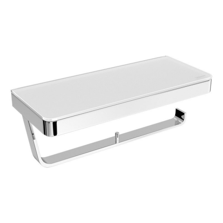 Держатель туалетной бумаги Lemark Glass Line, 9721040, на 2 рулона, с полкой, хром/белое стекло