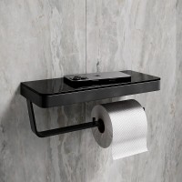 Держатель туалетной бумаги Lemark Glass Line, 9722042, на 2 рулона, с полкой, черный матовый/черное стекло