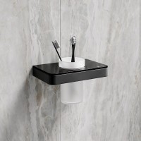 Стакан Lemark Glass Line, 9732036, держатель чёрный матовый/черное стекло