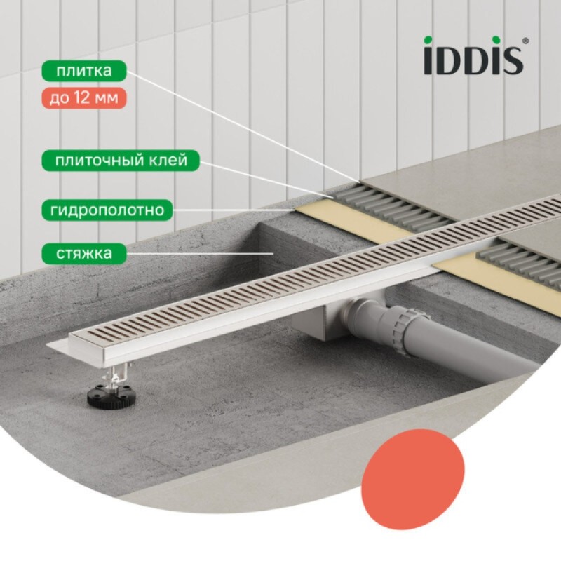 Дренажный канал Iddis Level 975A5SB10DZ, 50 см, с решеткой, хром