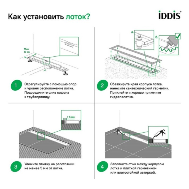 Дренажный канал Iddis Level 975A7SB10DZ, 70 см, с решеткой, хром