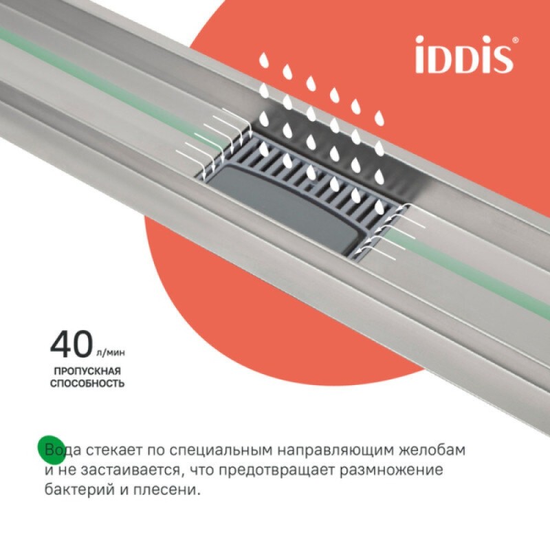 Дренажный канал Iddis Level 975A8SB10DZ, 80 см, с решеткой, хром