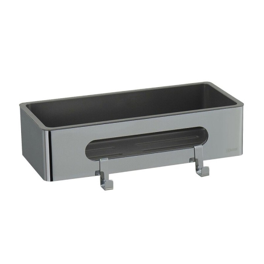 Полка для душа Lemark Shelf line, 9771043, 30 см, с крючками, хром/графит