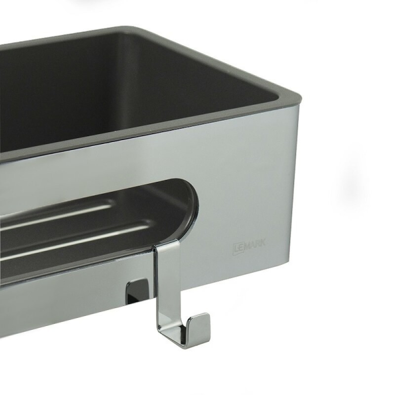 Полка для душа Lemark Shelf line, 9771043, 30 см, с крючками, хром/графит