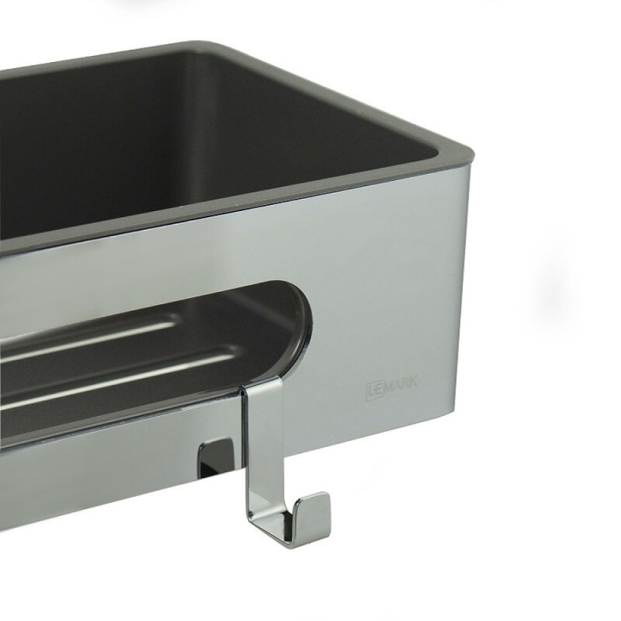 Полка для душа Lemark Shelf line, 9771043, 30 см, с крючками, хром/графит