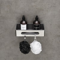 Полка для душа Lemark Shelf line, 9771043, 30 см, с крючками, хром/графит