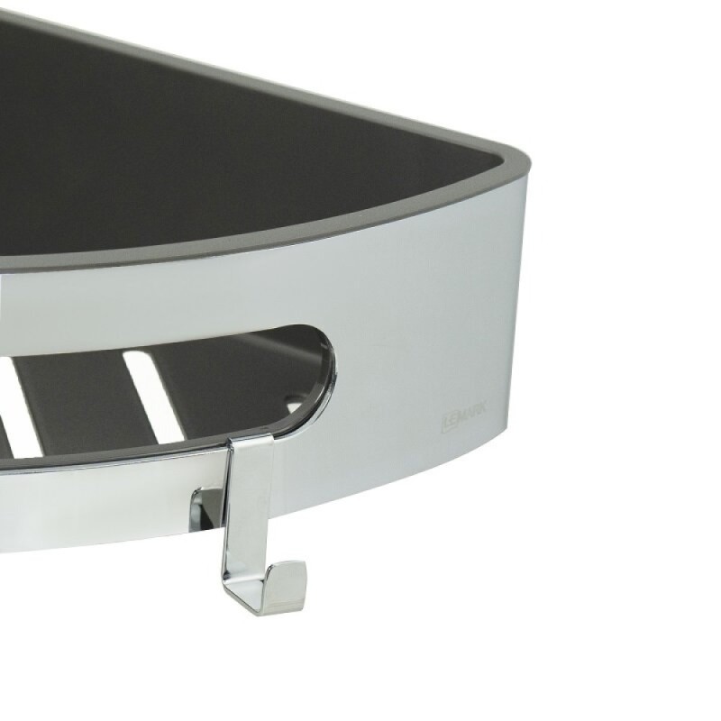 Полка для душа Lemark Shelf line, 9771046, 22 см, с крючками, хром/графит