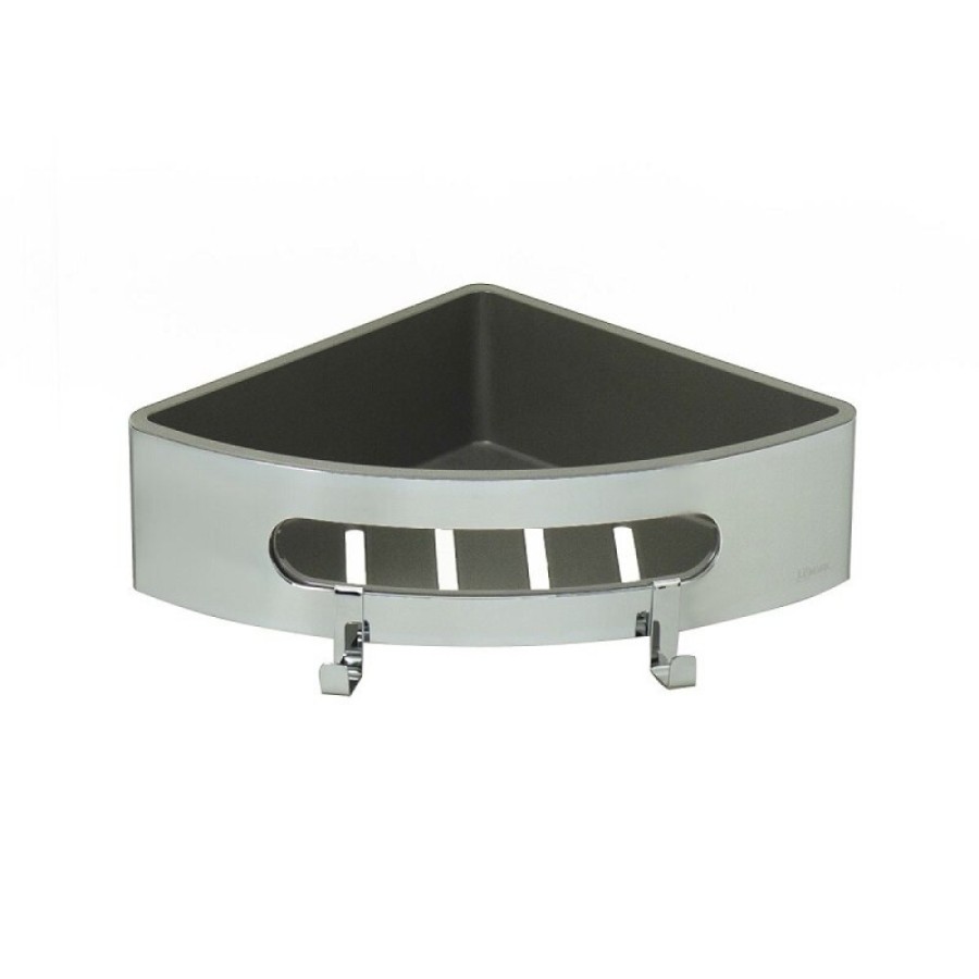 Полка для душа Lemark Shelf line, 9771046, 22 см, с крючками, хром/графит