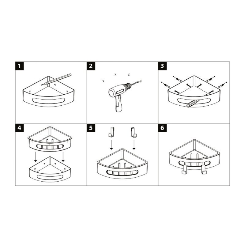 Полка для душа Lemark Shelf line, 9771046, 22 см, с крючками, хром/графит