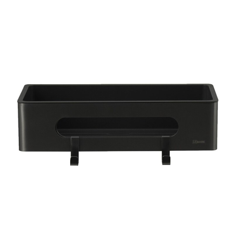 Полка для душа Lemark Shelf line, 9772044, 30 см, с крючками, черная