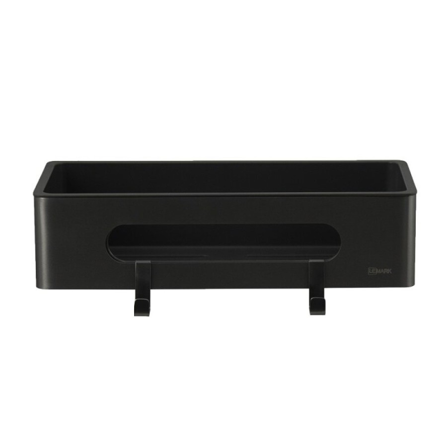 Полка для душа Lemark Shelf line, 9772044, 30 см, с крючками, черная