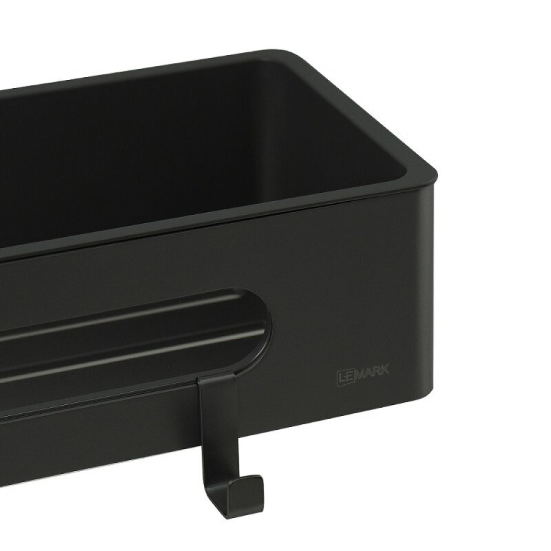Полка для душа Lemark Shelf line, 9772044, 30 см, с крючками, черная