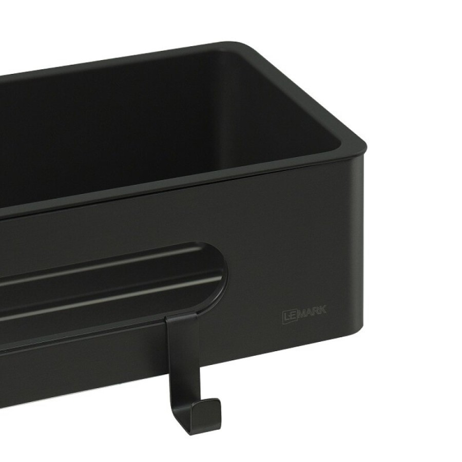 Полка для душа Lemark Shelf line, 9772044, 30 см, с крючками, черная