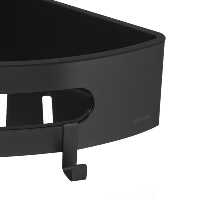 Полка для душа Lemark Shelf line, 9772047, 22 см, с крючками, черная