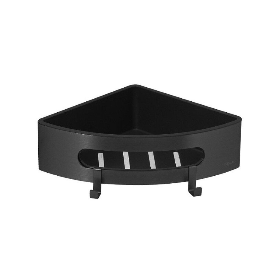 Полка для душа Lemark Shelf line, 9772047, 22 см, с крючками, черная